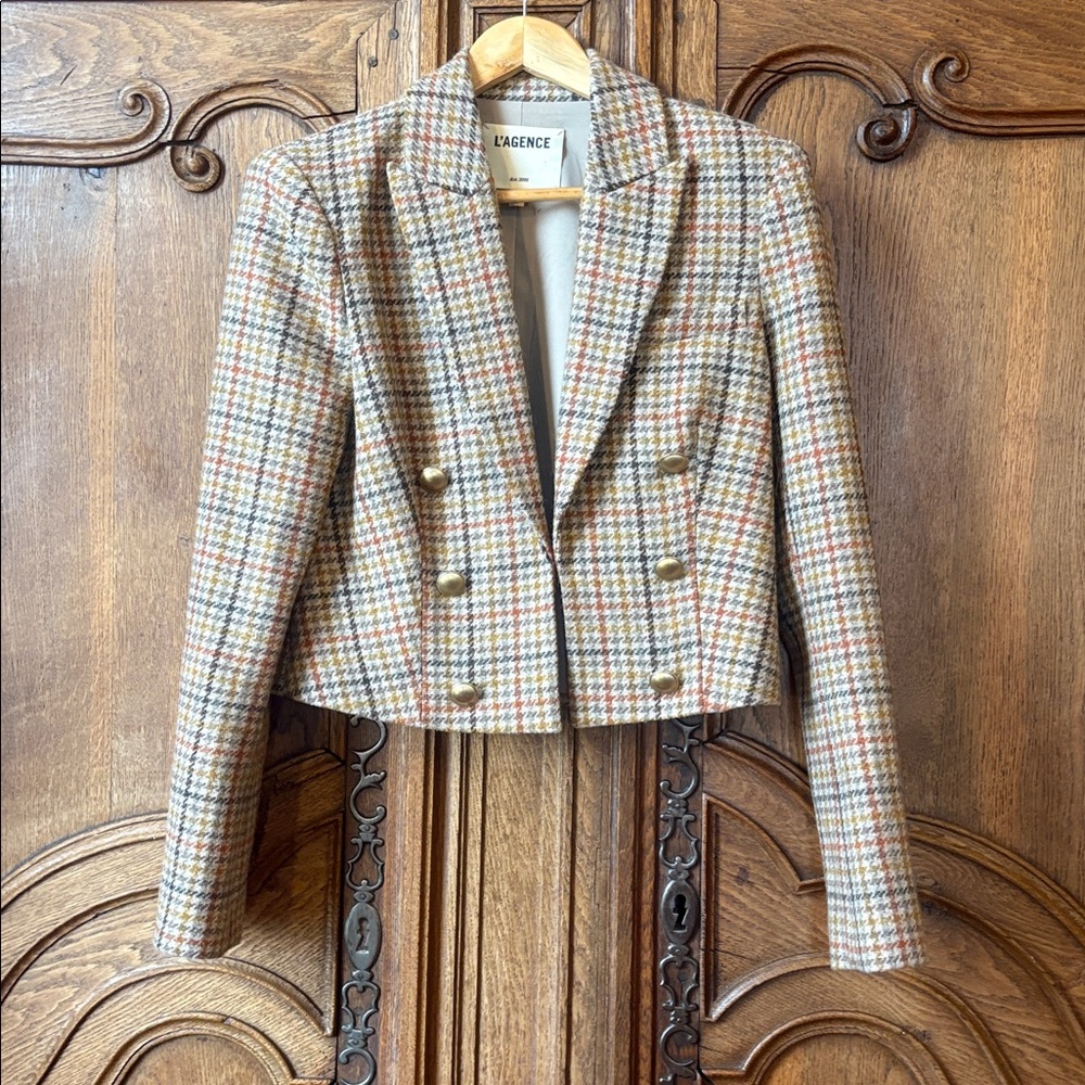 L'AGENCE Multicolor Plaid Double-Breasted Blazer - Picture 4 of 16